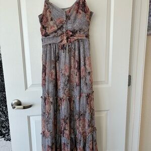 Chelsea 28 Metallic Floral Print A-line Dress In Grey Floral